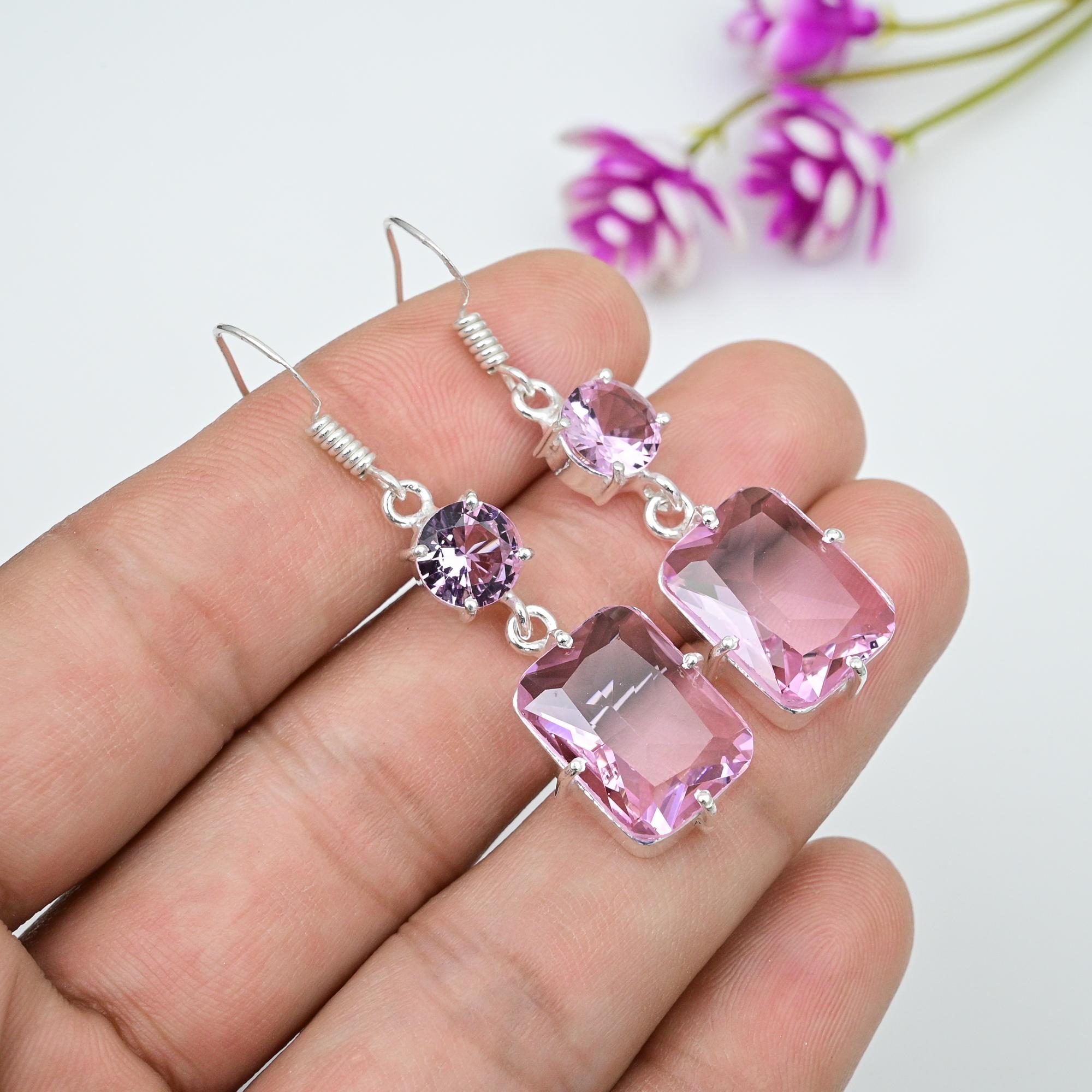 Pink Kunzite Earrings Gemstone Jewelry, 925 Solid Sterling Silver Earrings, Handmade Jewelry Birthstone Earrings, Gift For Him