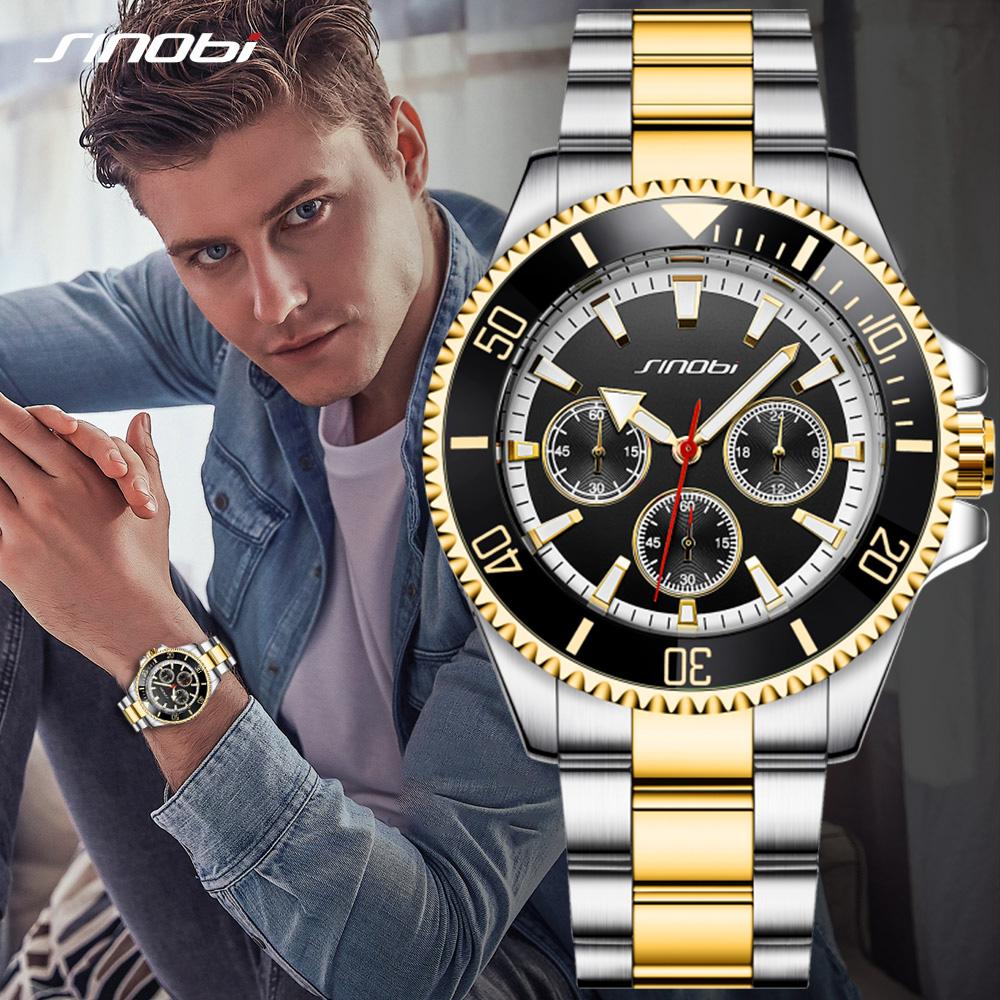 SINOBI Top Luxury Brand Men's Watches Original Fashion Mans Quartz Wristwatches Stainless Steel Male Gifts Clock