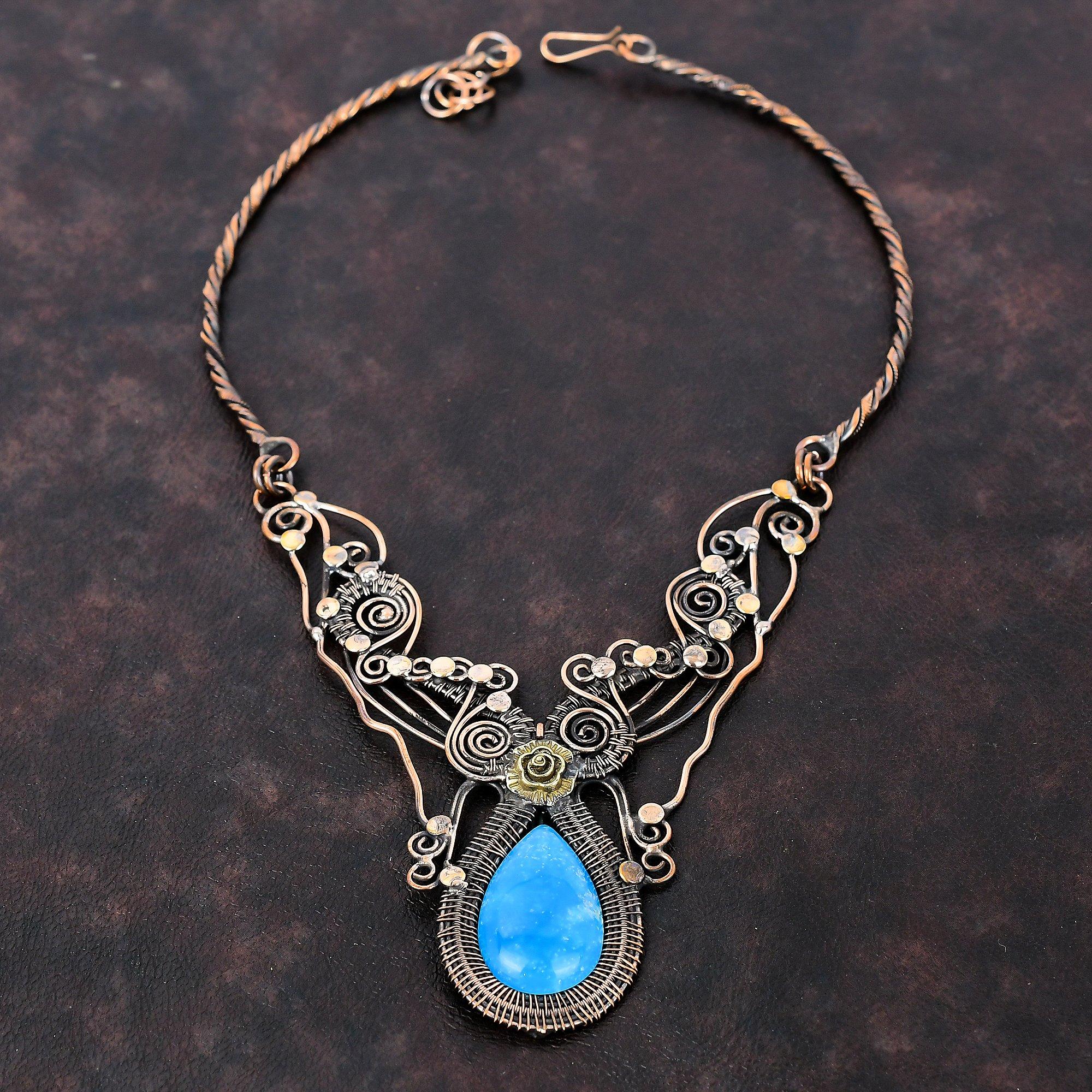 Smithsonite Necklace Copper Wire Wrapped Gemstone Necklace Handmade Necklace Copper Jewelry Adjustable Necklace For Gift Wire Wrap Jewelry