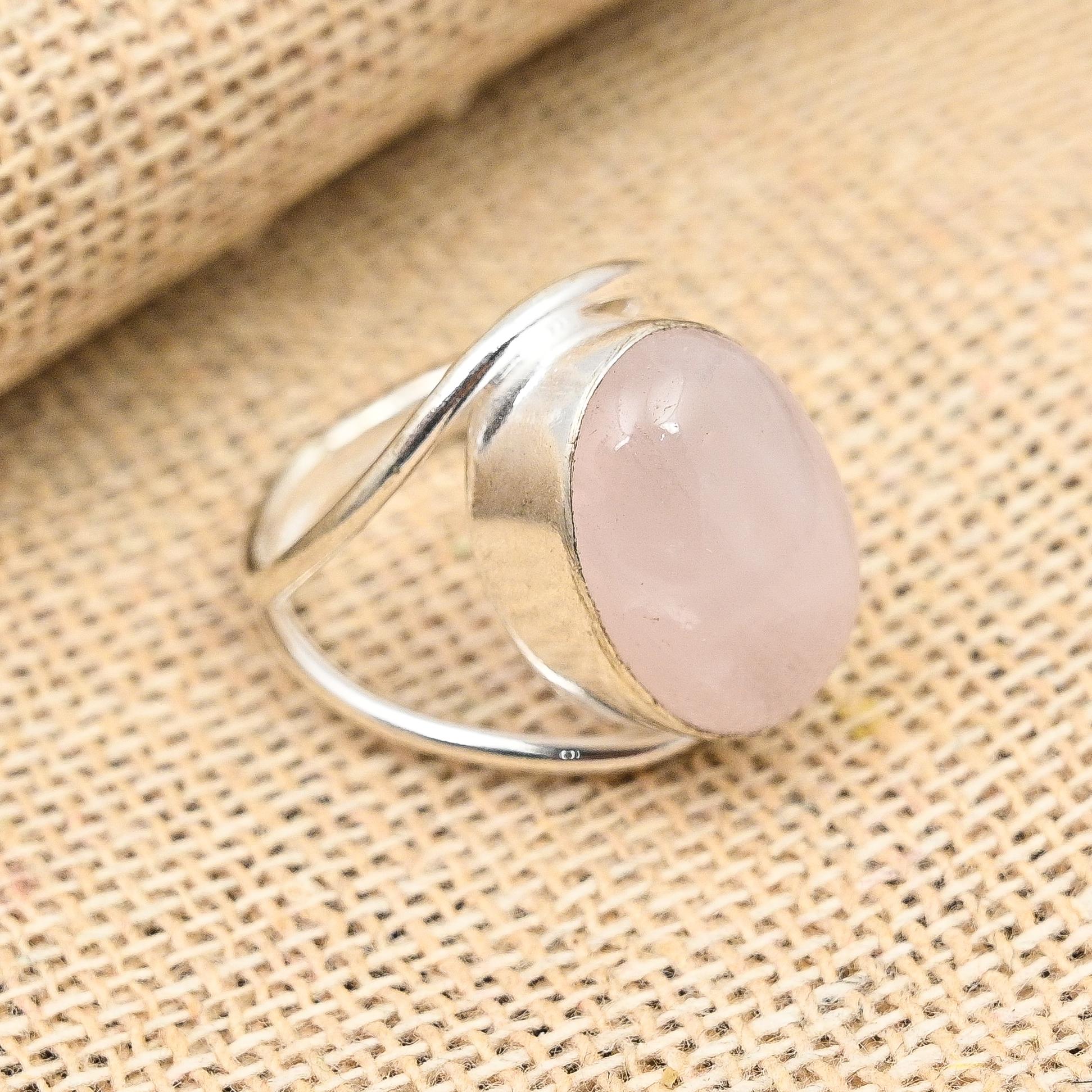 Rose Quartz Gemstone Handmade Solid 925 Sterling Silver Ring Jewelry