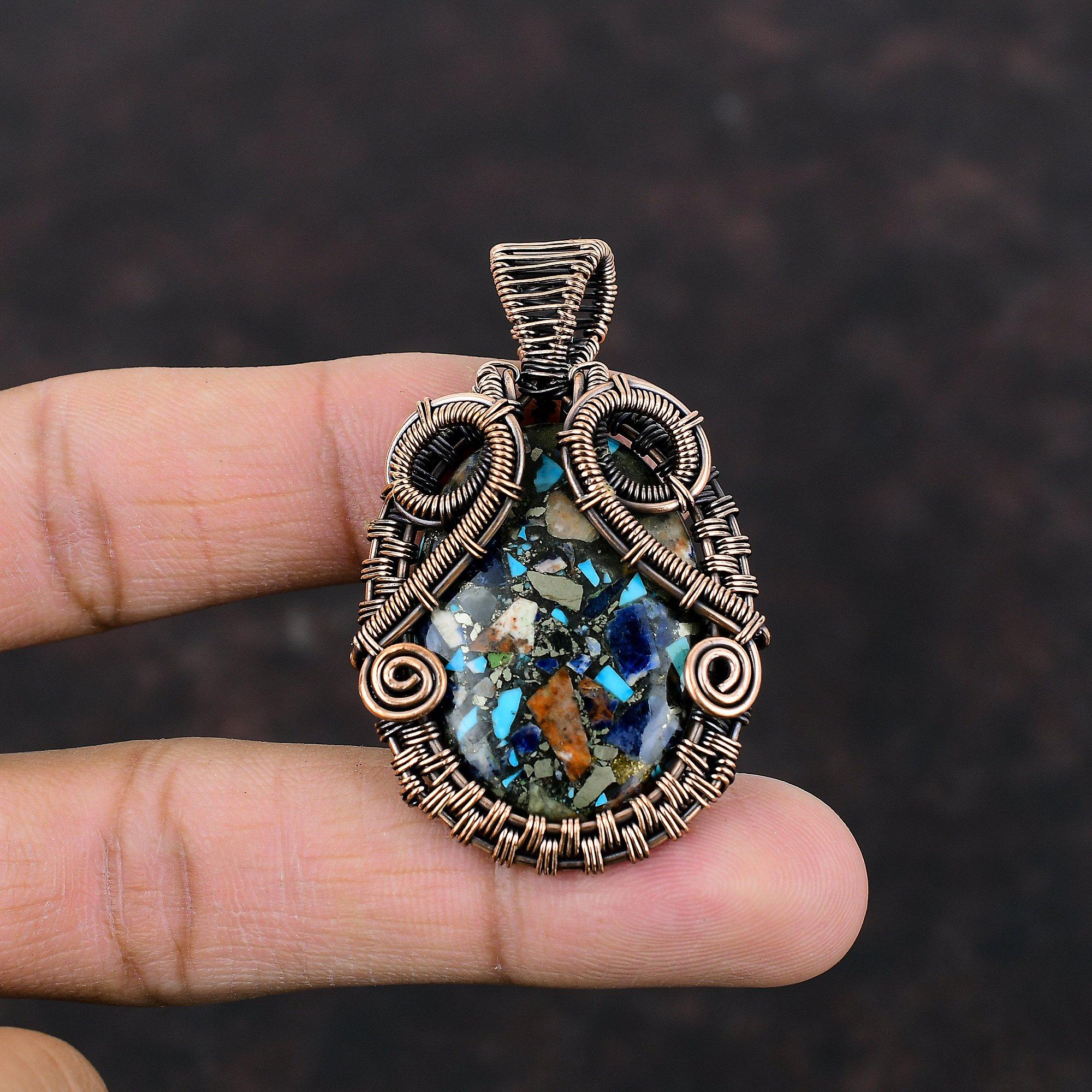 Copper Multi Turquoise Pendant Copper Wire Wrapped Pendant Gemstone Jewelry Unique Style Pendant Handmade Copper Jewelry Gift For Engagement