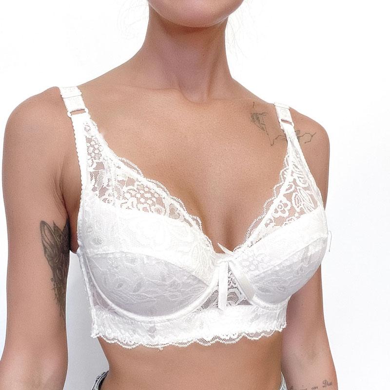 36-46 Plus Size Women Ultrathin Bra Underwire Push-Ups Lace Bras Brassiere Larger Breast Solid Color 3/4 Big Cup