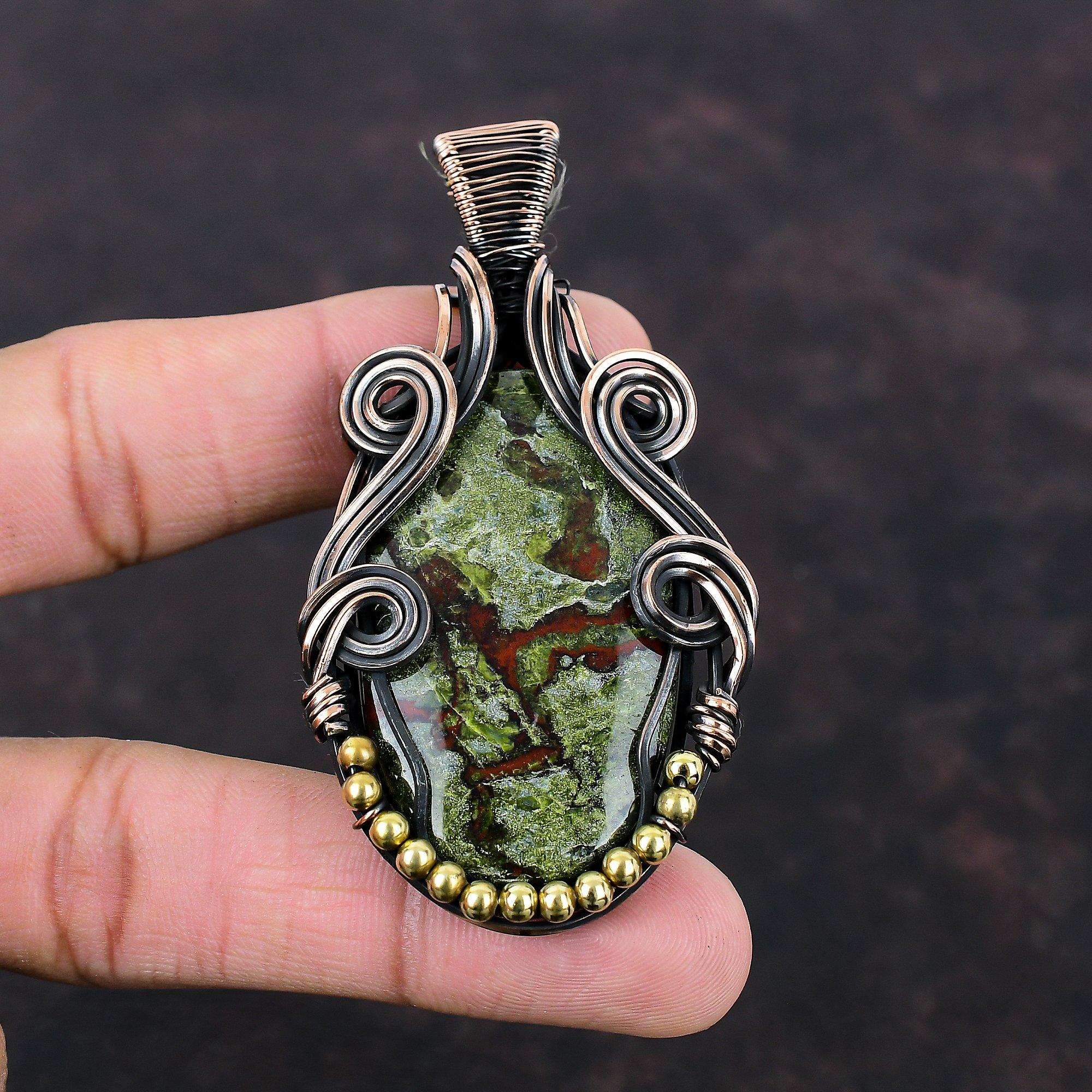 Dragon Bloodstone Pendant Copper Wire Wrapped Gemstone Pendant Bloodstone Jewelry Handmade Designer Pendant Copper Wire Jewelry Gift For Her