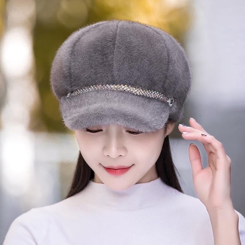 Autumn Winter Hats For Women Solid Color Plain Octagonal Cap Ladies Casual Faux Fur Women Caps