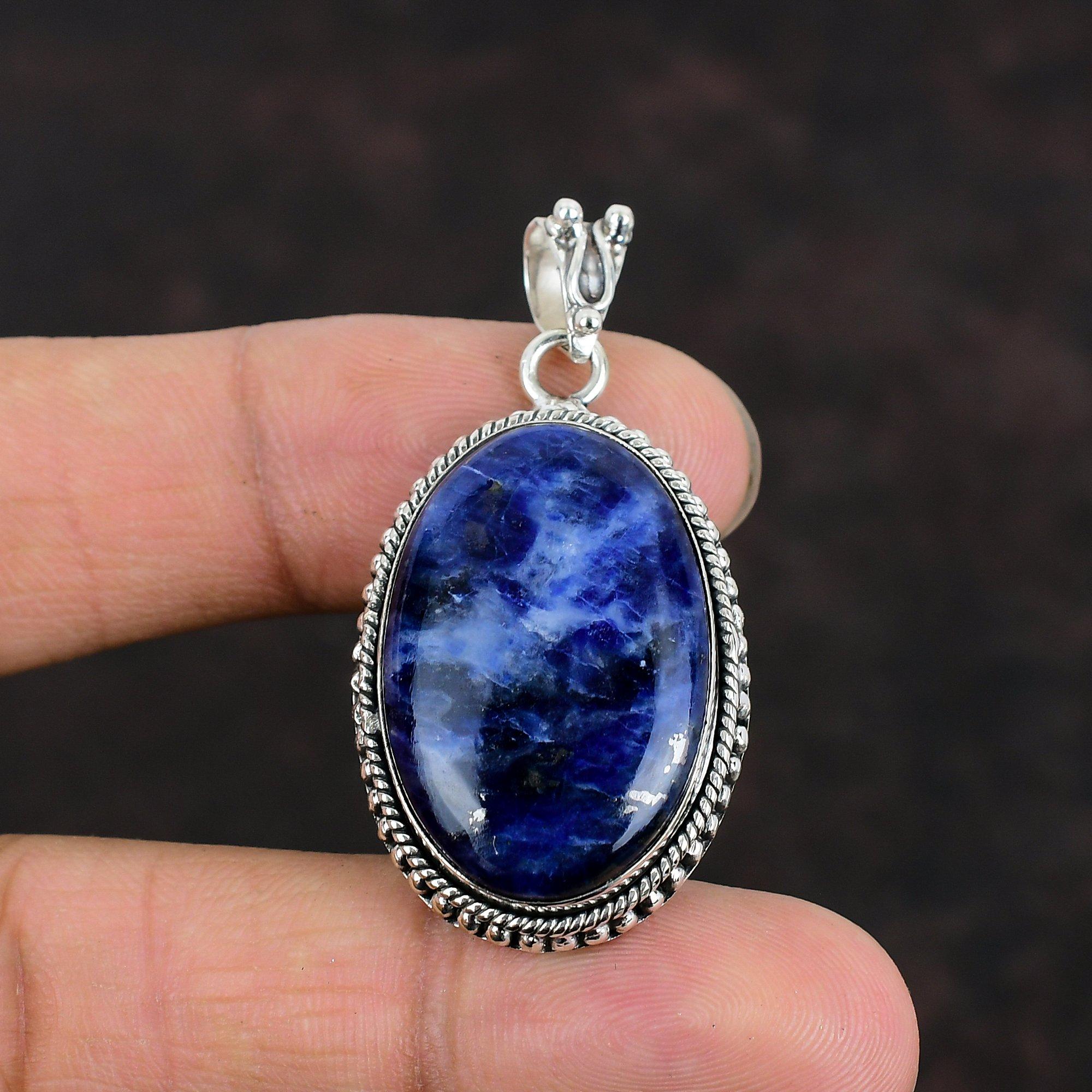 Sodalite Pendant Genuine Gemstone Pendant 925 Sterling Silver Pendant Handmade Pendant Sodalite Jewelry For Her Gift For Mom Elegant Jewelry