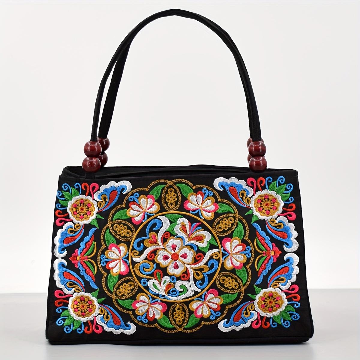Fashion Embroidery Women Small Handbags National Floral Embroidered Lady Top-handle Bags Single-layer Beading Falp Carrier