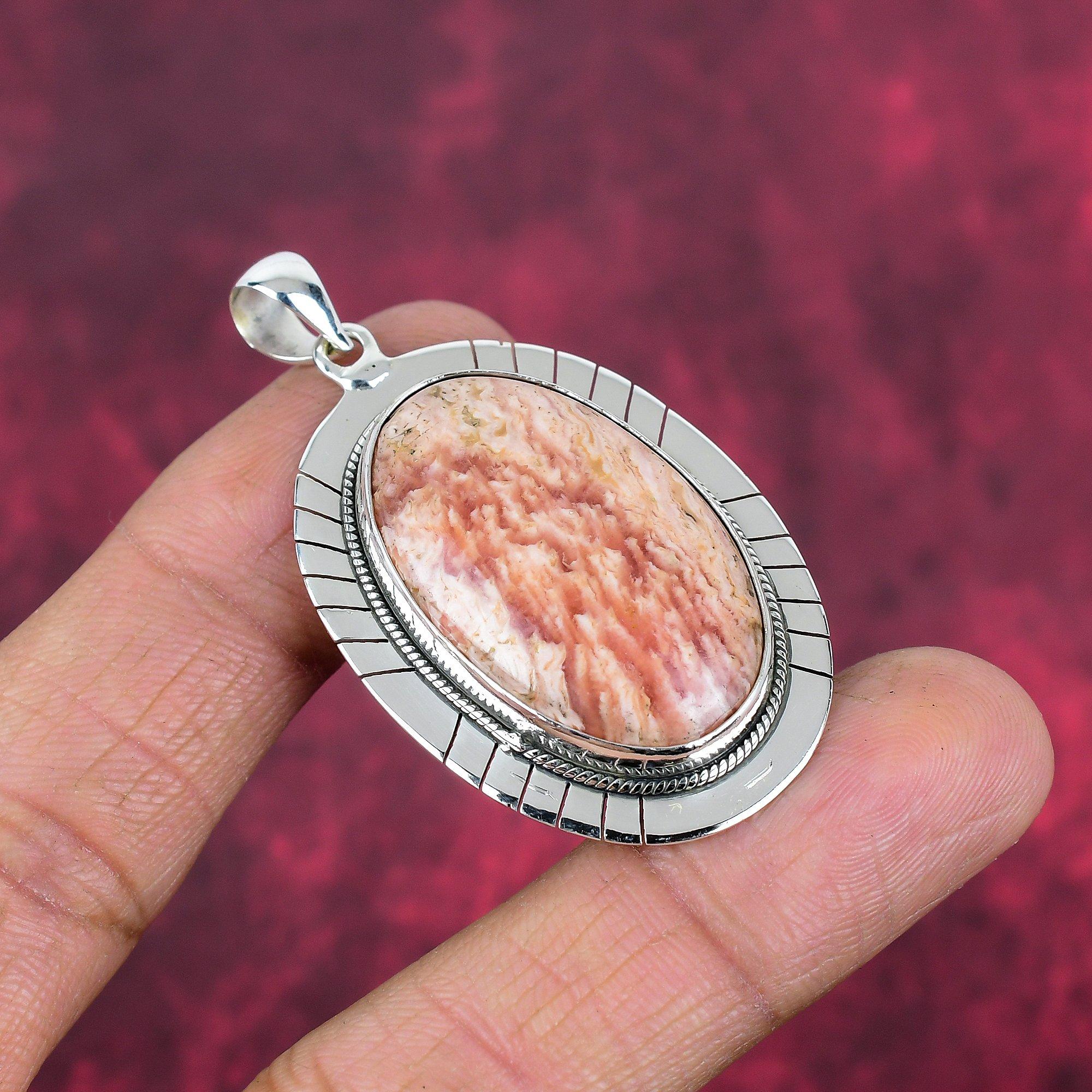 Rhodochrosite Jewelry, 925 Solid Sterling Silver Pendant, Handmade Gemstone Jewelry Pendant, For Memorial Day