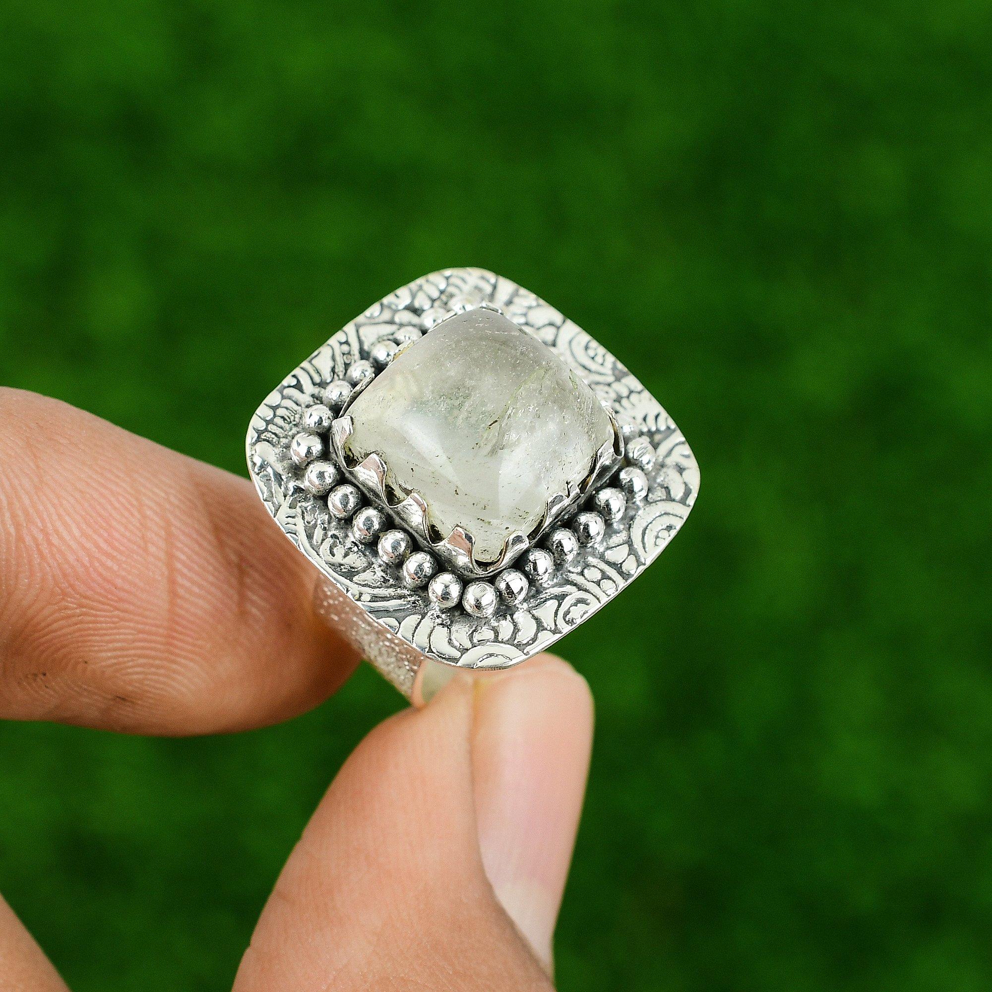 Cushion June Natural Moonstone Solitaire Wedding Ring Jewelry 925 Silver US 6.5