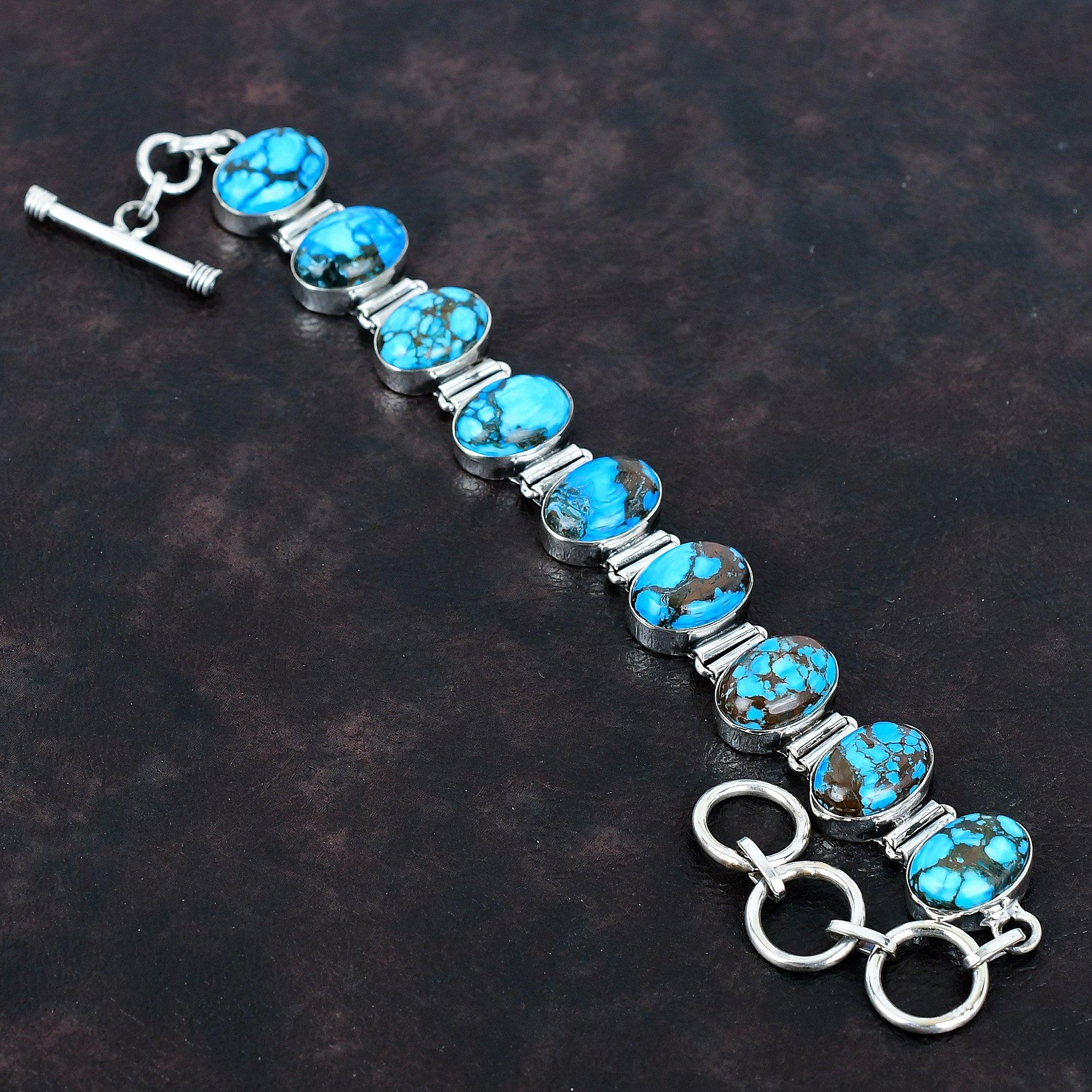 Браслет из тибетской бирюзы, браслет ручной работы, ювелирные изделия из настоящего драгоценного камня, браслет из стерлингового серебра 925 пробы, регулируемый браслет-цепочка, подарки на годовщину