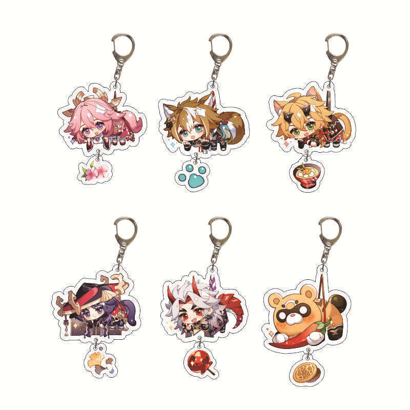 Cute Genshin Impact Acrylic Keychain Yoimiya Kazuha Kamisato Ayaka Rosaria Figures Pendant Keyring Ornament