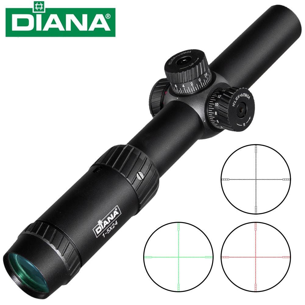 Diana 1-5X24 AOE Hunting Tactical Optical Sight, with Red and Green Glowing Cross Turret Locking Sight for Hunting