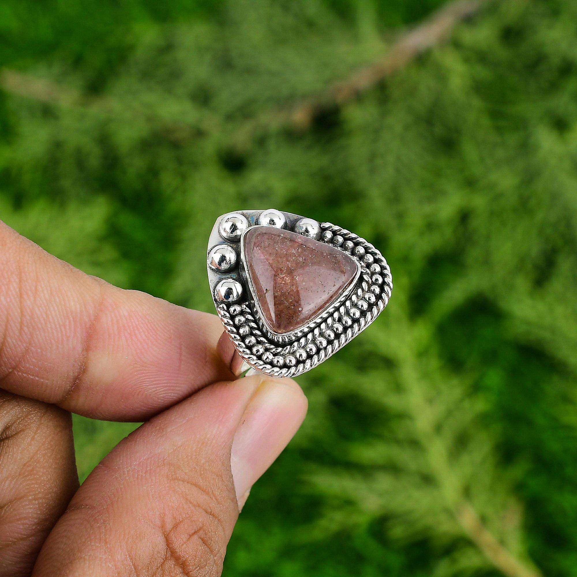 Birthday Gift For Her Natural Sunstone Statement Adjustable Ring 925 Silver
