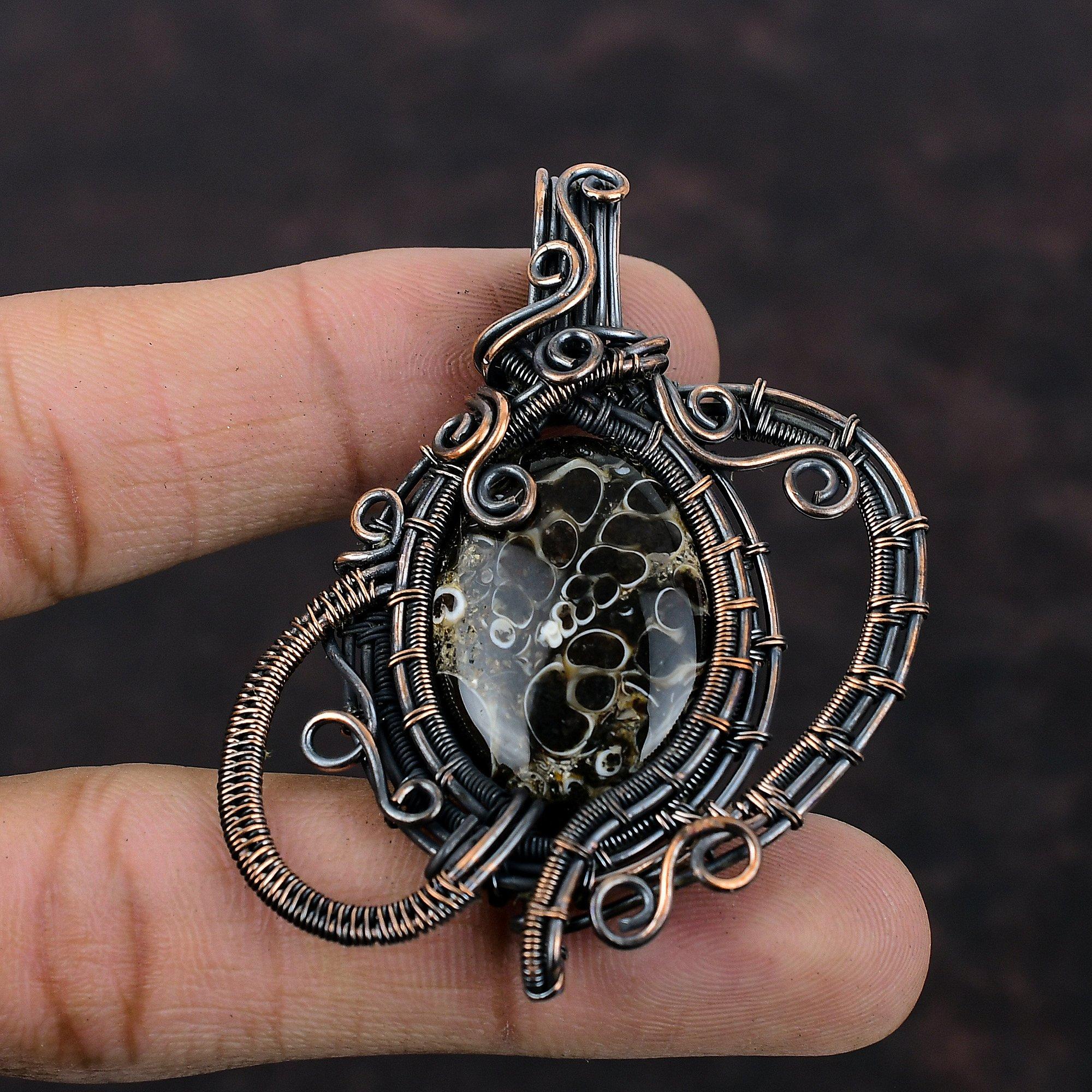 Turritella Agate Pendant Copper Wire Wrapped Pendant Gemstone Pendant Handmade Copper Jewelry Wedding Gift Wrapped Jewelry Designer Pendant